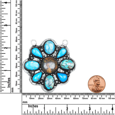 Navajo Turquoise Star Blossom Necklace | Oxidized Silver Plated Brass | 24" Chain