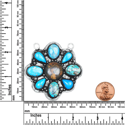 Navajo Turquoise Star Blossom Necklace | Oxidized Silver Plated Brass | 24" Chain