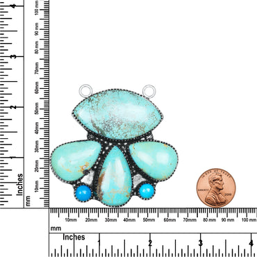 Navajo Turquoise Marquise Fan Necklace | Oxidized Silver Plated Brass | 24" Chain