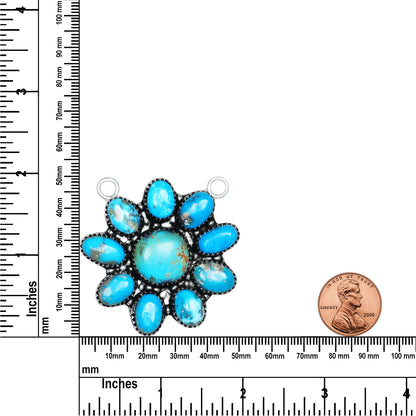 Navajo Turquoise Blue Daisy Necklace | Oxidized Silver Plated Brass | 24" Chain