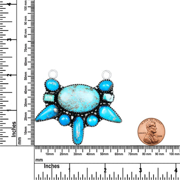 Navajo Turquoise Blue Star Necklace | Oxidized Silver Plated Brass | 24" Chain
