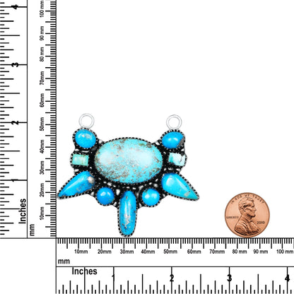 Navajo Turquoise Blue Star Necklace | Oxidized Silver Plated Brass | 24" Chain