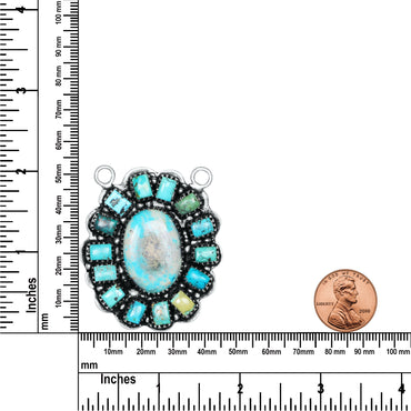 Navajo Turquoise Mosaic Halo Necklace | Oxidized Silver Plated Brass | 24" Chain