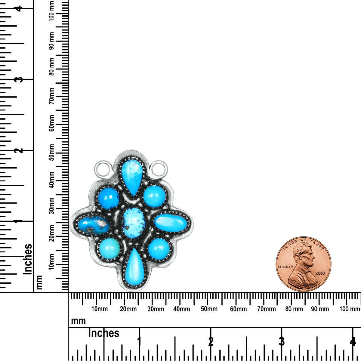 Navajo Turquoise Cluster Blossom Necklace | Oxidized Silver Plated Brass | 24" Chain