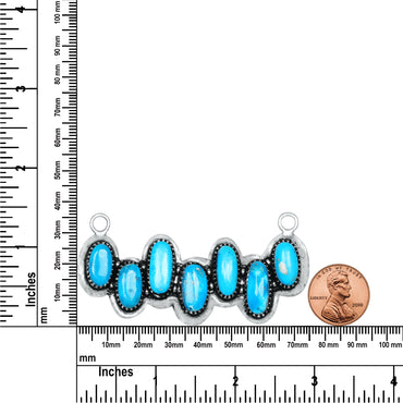 Navajo Turquoise Wave Bar Necklace | Oxidized Silver Plated Brass | 24" Chain