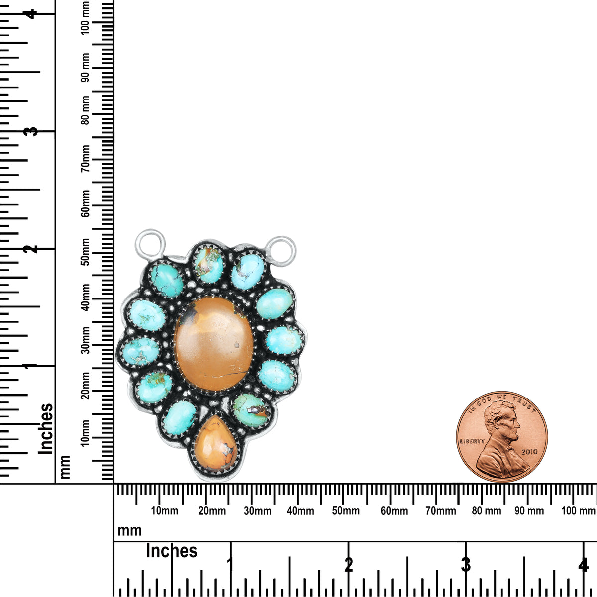 Navajo Turquoise Oval Matrix Cluster Necklace | Oxidized Silver Plated Brass | 24" Chain