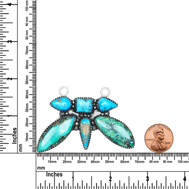 Navajo Turquoise Dragonfly Wing Necklace | Oxidized Silver Plated Brass | 24" Chain