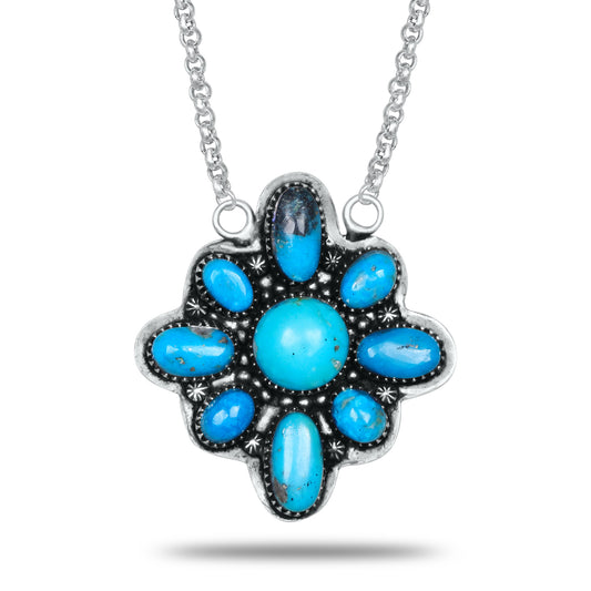 Navajo Turquoise Petite Cross Necklace | Oxidized Silver Plated Brass | 24" Chain