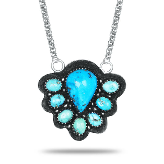 Navajo Turquoise Paw Print Necklace | Oxidized Silver Plated Brass | 24" Chain