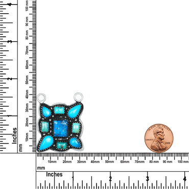 Navajo Turquoise Cross Necklace | Oxidized Silver Plated Brass | 24" Chain