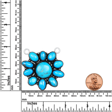 Navajo Turquoise Daisy Bloom Necklace | Oxidized Silver Plated Brass | 24" Chain
