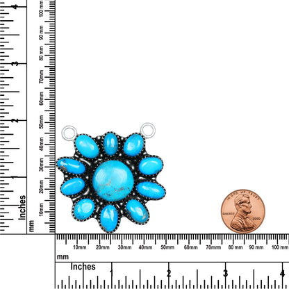 Navajo Turquoise Daisy Bloom Necklace | Oxidized Silver Plated Brass | 24" Chain