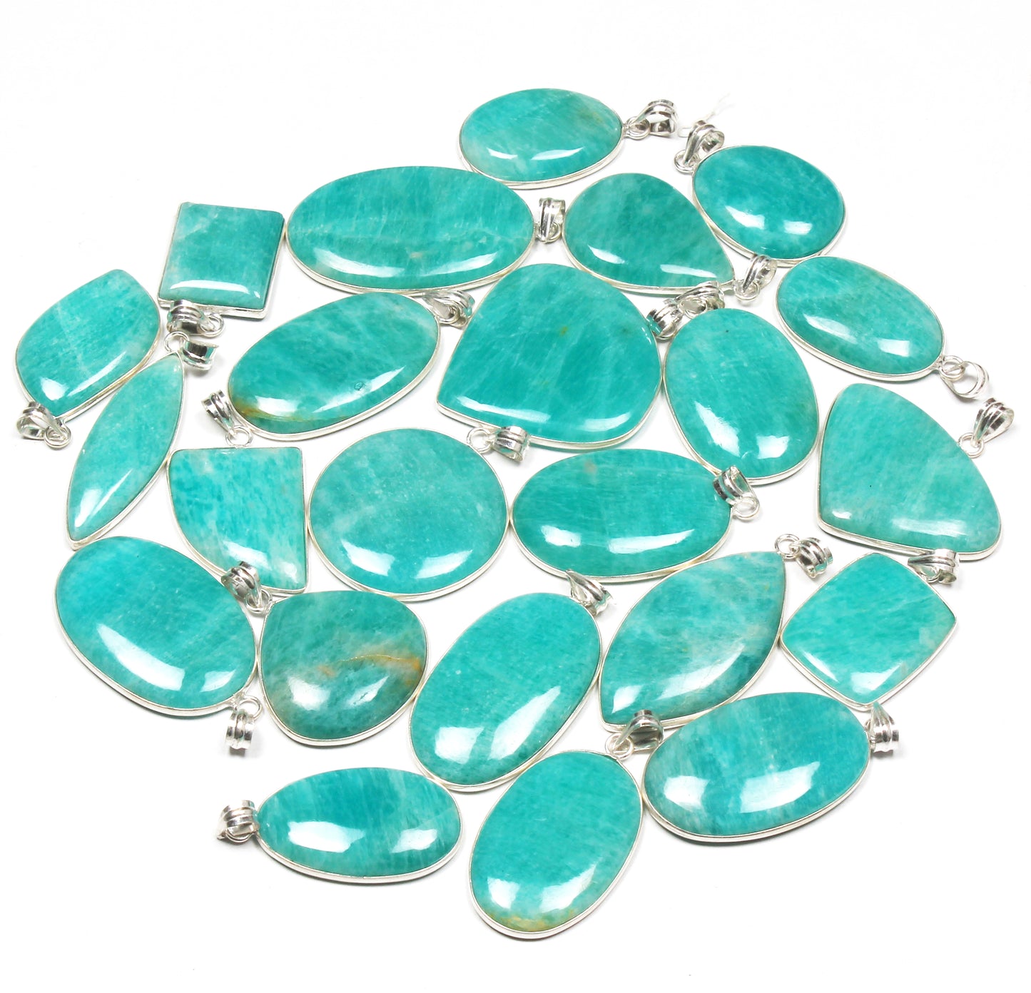 Pendentifs minimalistes en amazonite - Faits main, laiton plaqué argent, vente en gros