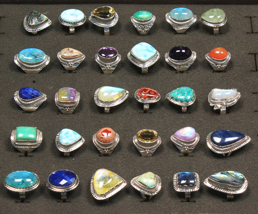 Natural Assorted Multi Crystal Solid 925 Sterling Silver Rings For Women, Wholesale Lot For Bulk Sale
