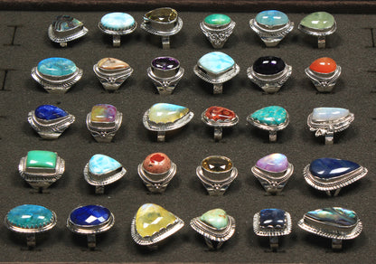 925 Sterling Silver Rings – Assorted Natural Gemstones, Solid Silver (US Sizes 5–10, Non-Adjustable) | Wholesale Lot