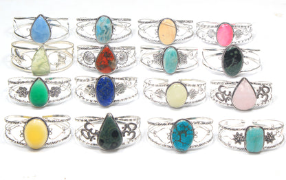 Chunky Gemstone Cuff Bangles – Silver-Plated, Handmade, Bold Boho Style | Wholesale