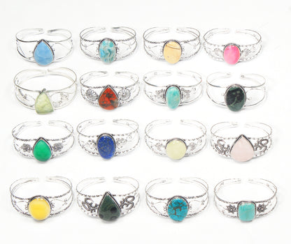 Chunky Gemstone Cuff Bangles – Silver-Plated, Handmade, Bold Boho Style | Wholesale