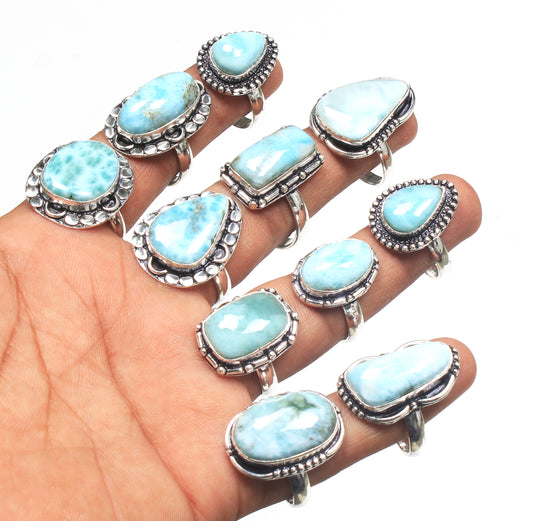Larimar Gemstone Handmade Rings For Women Gift Solid Statement Rings Silver Plated Larimar Crystal Rings Jewelry
