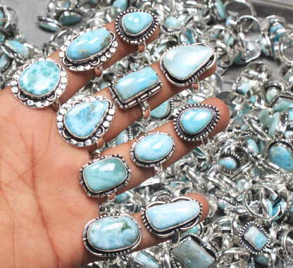 Handmade Silver-Plated Larimar Rings – Minimalist Ocean-Inspired Jewelry (Natural Larimar)