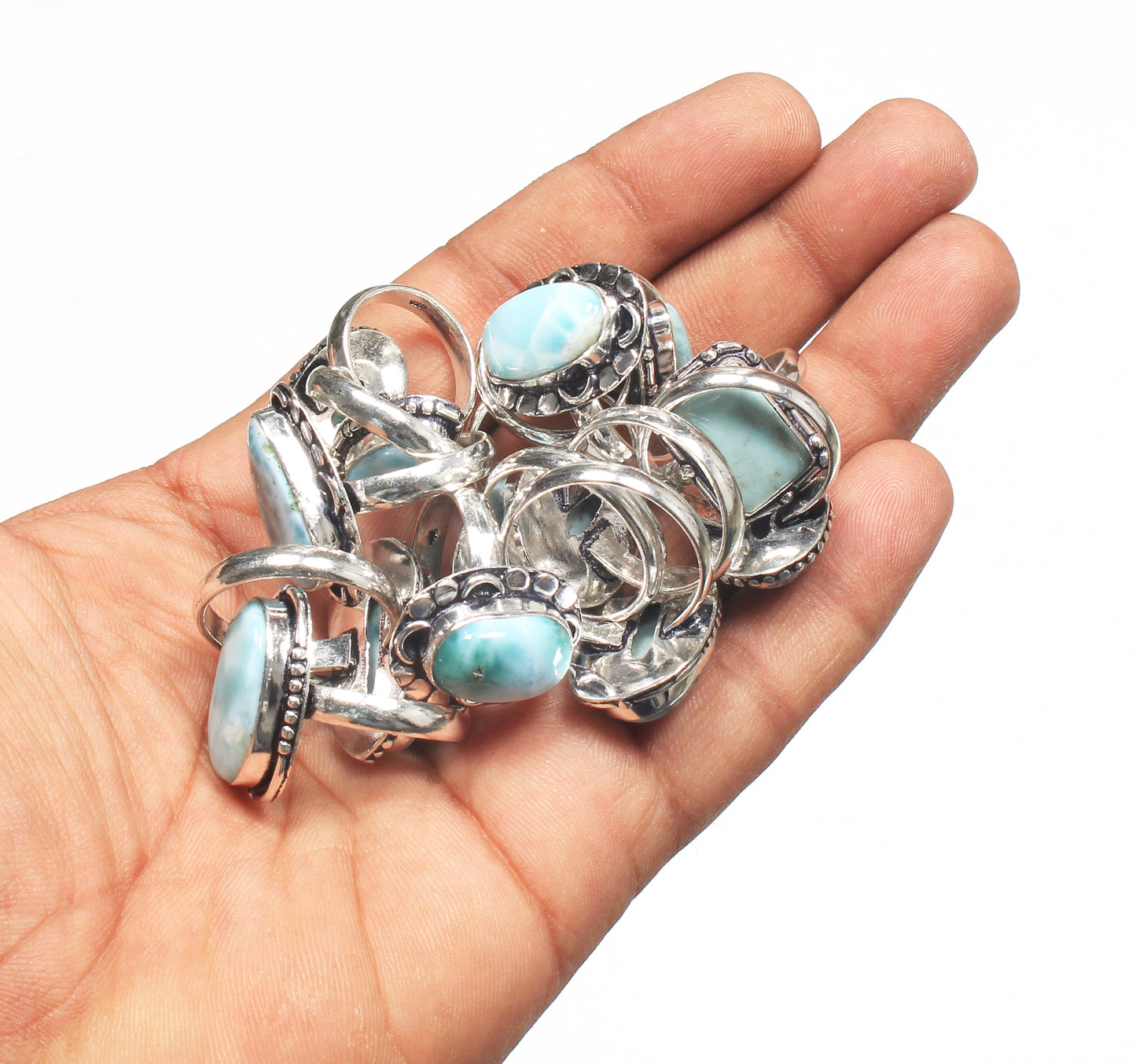 Handmade Silver-Plated Larimar Rings – Minimalist Ocean-Inspired Jewelry (Natural Larimar)