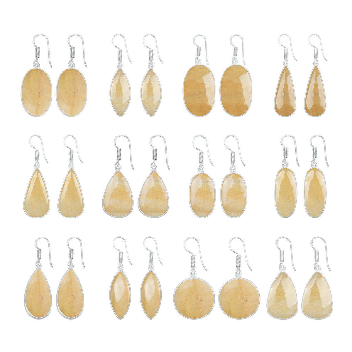 Yellow Aventurine Earrings – Handmade Minimal Design | Silver‑Plated Brass | Fish Hook Backs | Wholesale Pairs