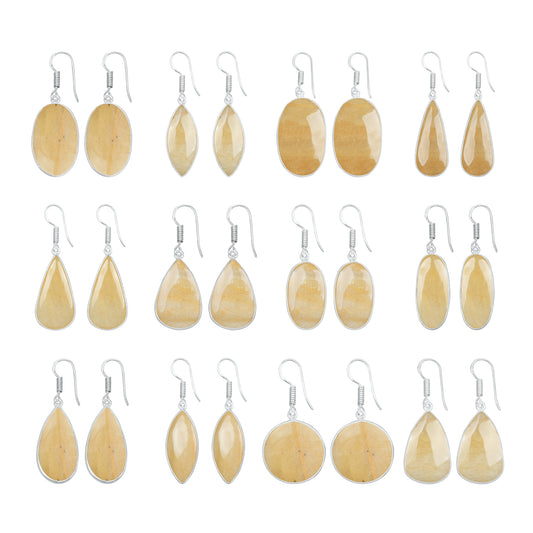 Yellow Aventurine Earrings – Handmade Minimal Design | Silver‑Plated Brass | Fish Hook Backs | Wholesale Pairs
