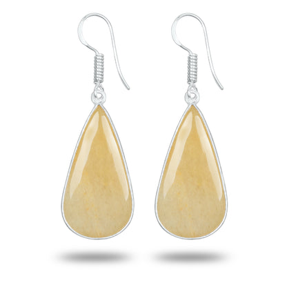 Yellow Aventurine Earrings – Handmade Minimal Design | Silver‑Plated Brass | Fish Hook Backs | Wholesale Pairs