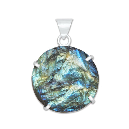 Labradorite Raw Stone Pendants – Prong Set | Silver‑Plated Brass (No Chain) | Wholesale Bundles