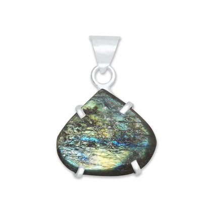 Labradorite Raw Stone Pendants – Prong Set | Silver‑Plated Brass (No Chain) | Wholesale Bundles