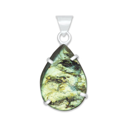 Labradorite Raw Stone Pendants – Prong Set | Silver‑Plated Brass (No Chain) | Wholesale Bundles