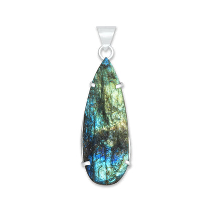 Labradorite Raw Stone Pendants – Prong Set | Silver‑Plated Brass (No Chain) | Wholesale Bundles
