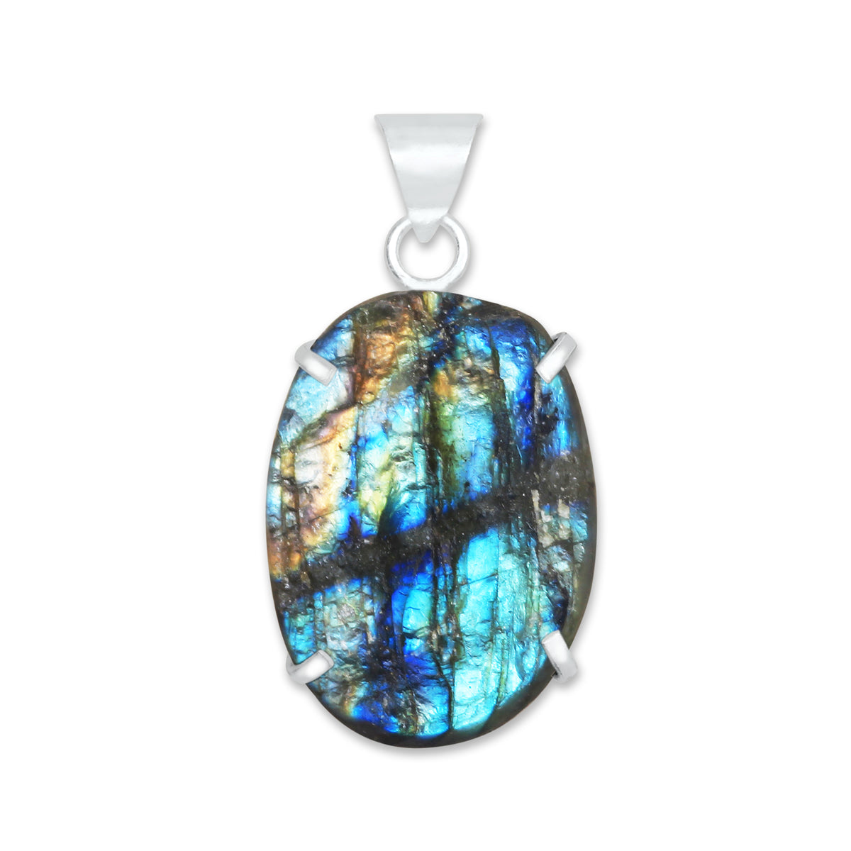 Labradorite Raw Stone Pendants – Prong Set | Silver‑Plated Brass (No Chain) | Wholesale Bundles