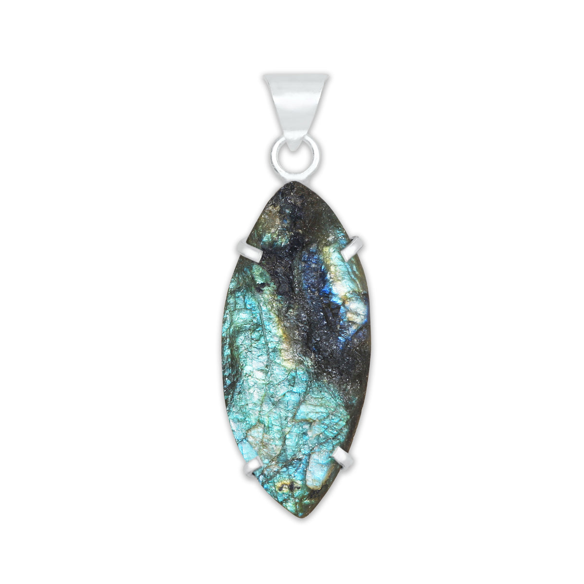 Labradorite Raw Stone Pendants – Prong Set | Silver‑Plated Brass (No Chain) | Wholesale Bundles