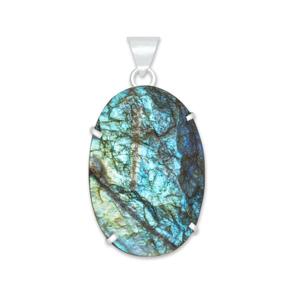 Labradorite Raw Stone Pendants – Prong Set | Silver‑Plated Brass (No Chain) | Wholesale Bundles
