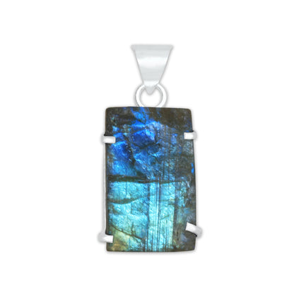 Labradorite Raw Stone Pendants – Prong Set | Silver‑Plated Brass (No Chain) | Wholesale Bundles