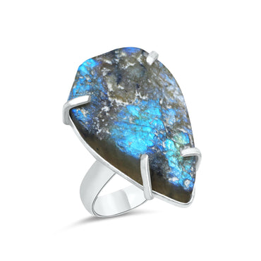 Labradorite Rough/Raw Stone Rings – Prong Set | Silver-Plated Brass | Wholesale Bundles