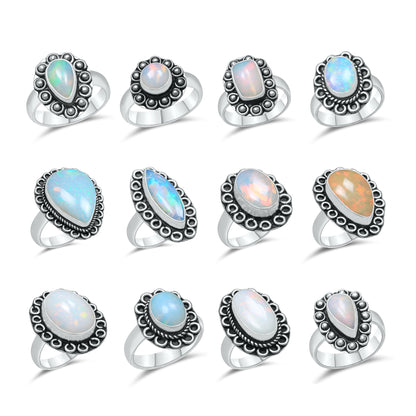Ethiopian Opal Rings – Silver-Plated, Handmade, Natural Play-of-Color | Wholesale