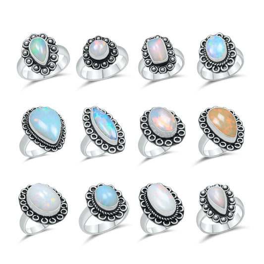 Ethiopian Opal Rings – Silver-Plated, Handmade, Natural Play-of-Color | Wholesale