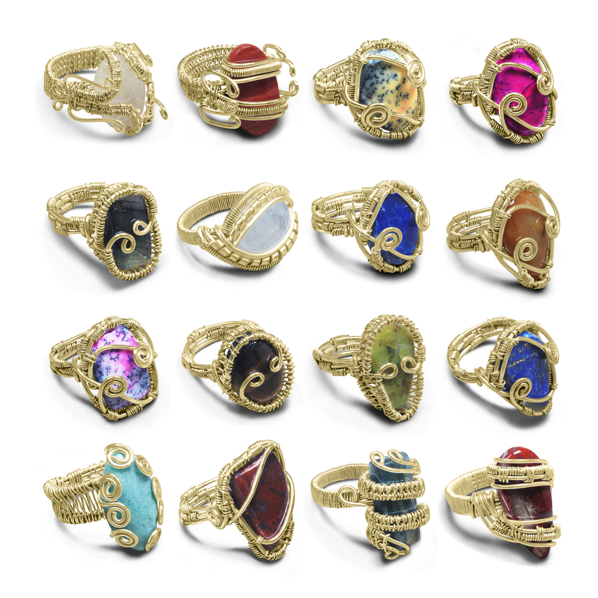 Wire Wrapped Gemstone Rings – Gold, Copper, Silver & Black Rhodium | Handmade | Wholesale Bundles
