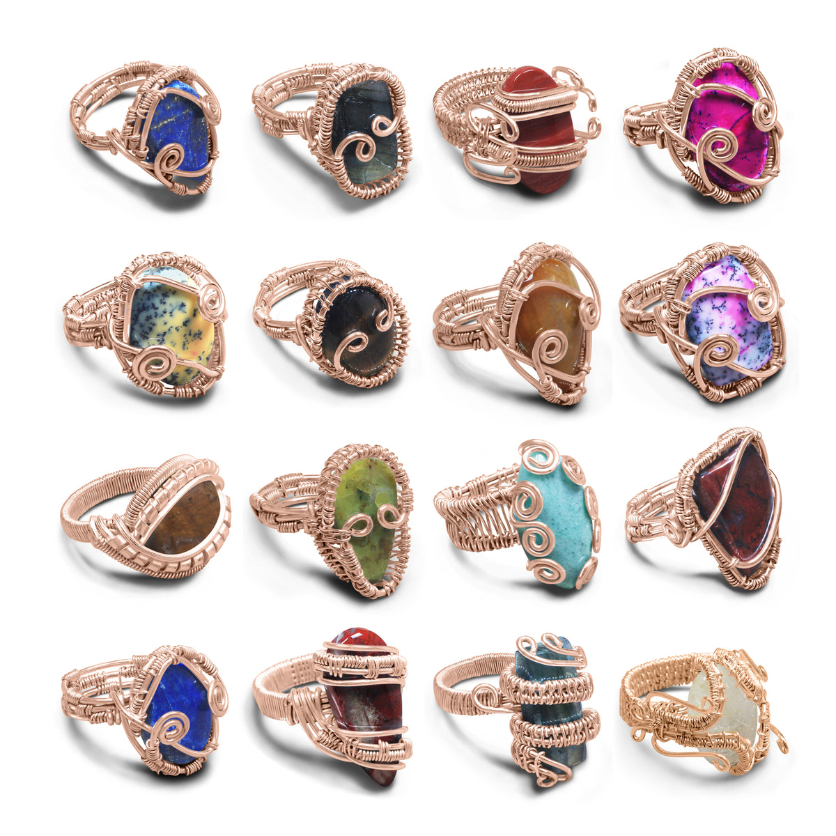 Wire Wrapped Gemstone Rings – Gold, Copper, Silver & Black Rhodium | Handmade | Wholesale Bundles