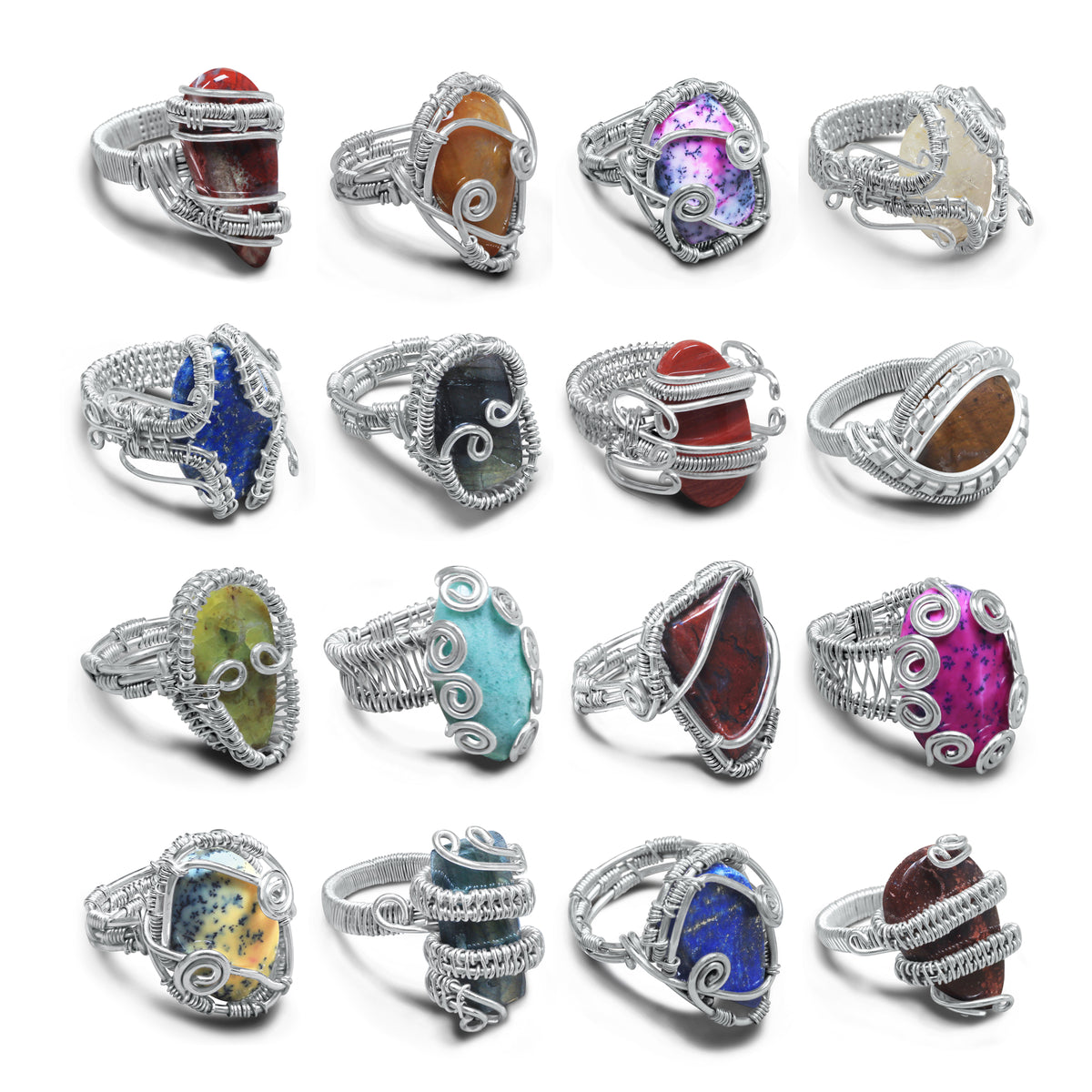 Wire Wrapped Gemstone Rings – Gold, Copper, Silver & Black Rhodium | Handmade | Wholesale Bundles