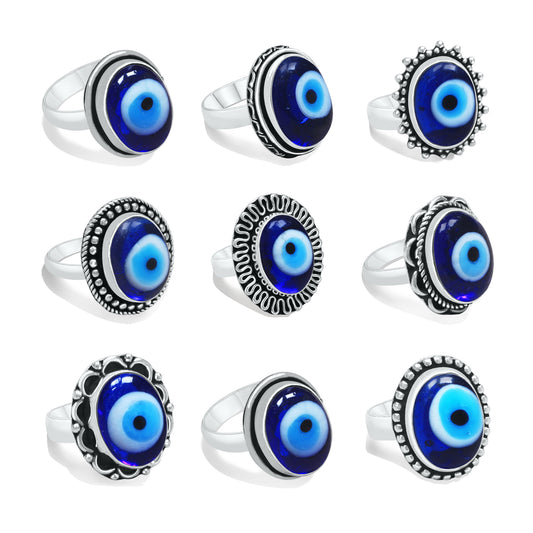 Chunky Evil Eye Stone Rings – 14x10 mm Oval, Silver Plating / 18K Gold Plating/ 18K Rose Gold Over Brass