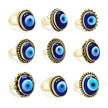 Chunky Evil Eye Stone Rings – 14x10 mm Oval, Silver Plating / 18K Gold Plating/ 18K Rose Gold Over Brass