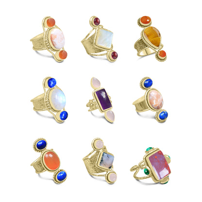 Multi-Stone Boho Cocktail Rings – Assorted Designs, 18K Gold Plated | Wholesale