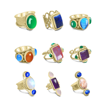 Multi-Stone Boho Cocktail Rings – Assorted Designs, 18K Gold Plated | Wholesale