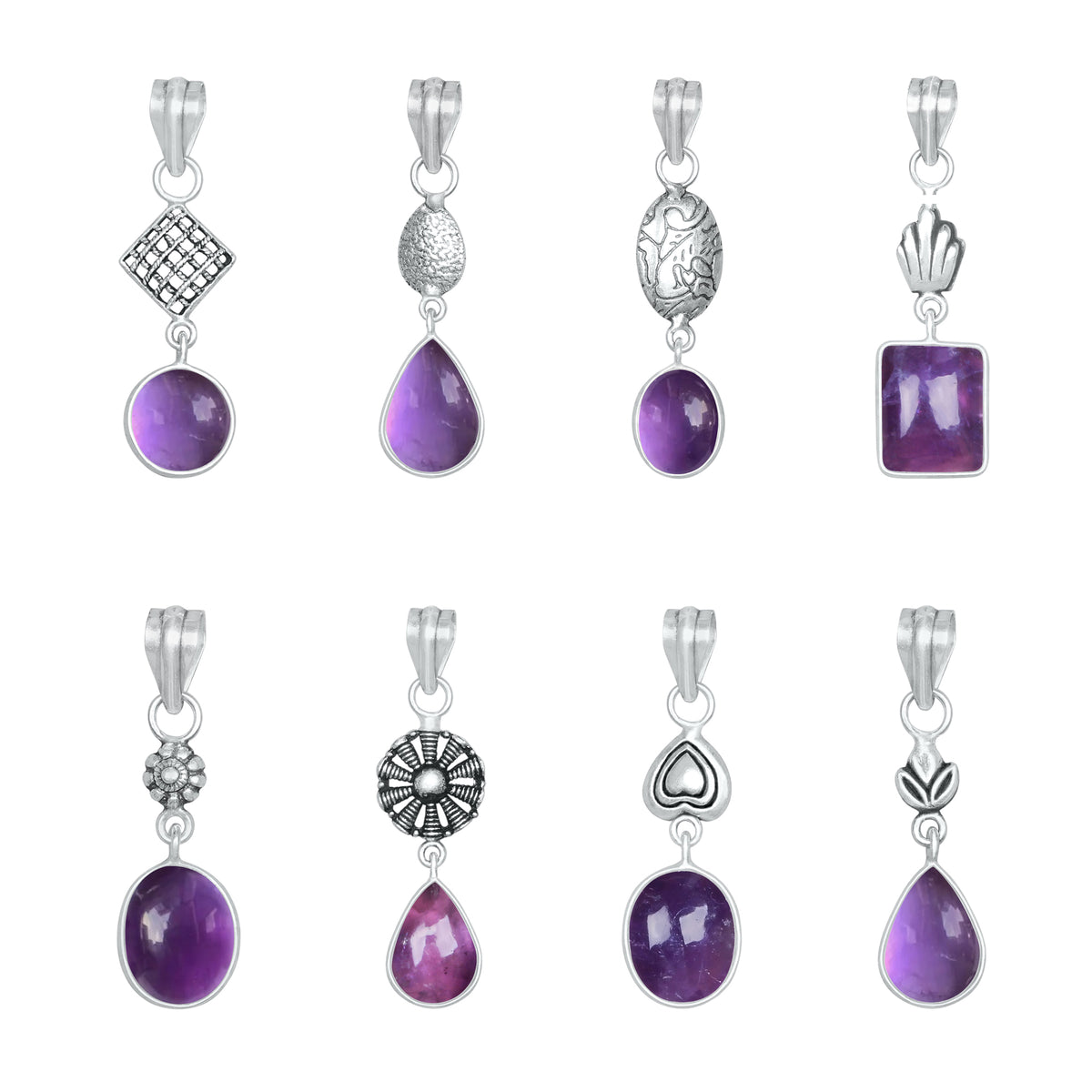 Amethyst Charm Pendants – Silver-Plated, Handmade, Designer Boho | Wholesale