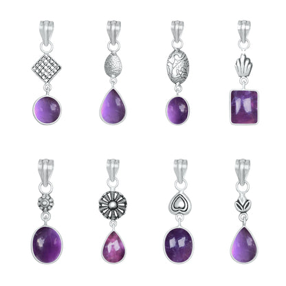 Amethyst Charm Pendants – Silver-Plated, Handmade, Designer Boho | Wholesale