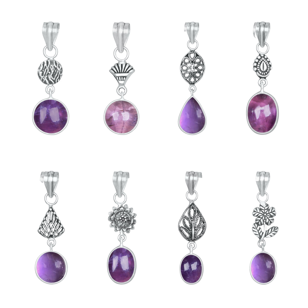 Amethyst Charm Pendants – Silver-Plated, Handmade, Designer Boho | Wholesale