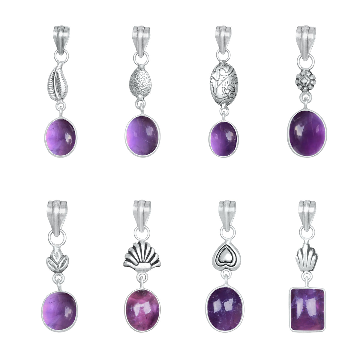 Amethyst Charm Pendants – Silver-Plated, Handmade, Designer Boho | Wholesale