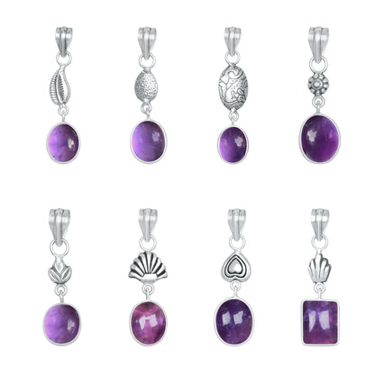 Amethyst Charm Pendants – Silver-Plated, Handmade, Designer Boho | Wholesale